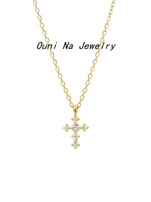 Design S925 Sterling Silver Plated 14K Gold Cross INS Cold Wind Zircon Stacked Necklace Women's Clavicle Chain Ouni Na