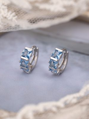 S925 Sterling Silver Plated 18K Gold Inlaid Geometric Square Blue Zircon Earrings Women's Simple All-Match Elegant Earrings