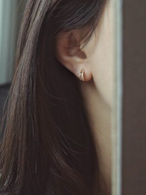 S925 sterling silver plated 14K gold earrings inlaid with zircon double row small fresh fashion ins all-match earrings earrings women