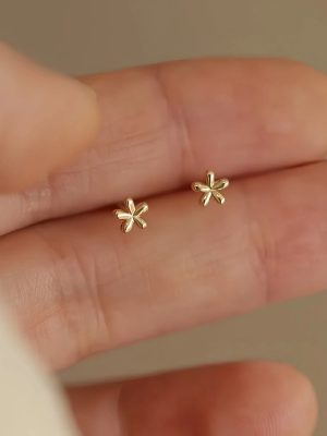 S925 Sterling Silver Plated 14K Gold Mini Exquisite Glazed Floral Earrings Women's Design Fresh All-match Earrings