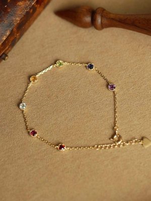 A Rainbow 925 Sterling Silver Plated 18K Gold Color Zircon Light Luxury Design Exquisite Stacked Bracelet Japanese Series