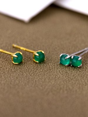 S925 Sterling Silver Mori Clear Green Chalcedony Round Earrings for Women Simple Fresh Sweet Elegant Exquisite Earrings