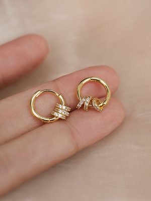 Stacking endlessly ~ s925 Silver Plated 18K Gold Three Circles and Plates Various Wearing Methods Earrings Earrings Advanced Ear Buckle HME