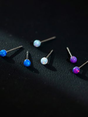 S925 Sterling Silver Round Synthetic Opal Mini Earrings Women's Small and Exquisite Simple Aurora Ear Jewelry Sleeping