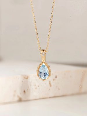 S925 Sterling Silver Plated 18K Gold Sea Blue Treasure Drop Pendant Necklace Women's Retro Light Luxury Fashion All-match Clavicle Chain