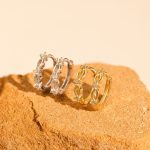 S925 Sterling Silver Gold Plated Hollow Diamond Ear Buckle Women's Light Luxury Exquisite Zircon All-match High-end Earrings for Commuter Women Ouni Na