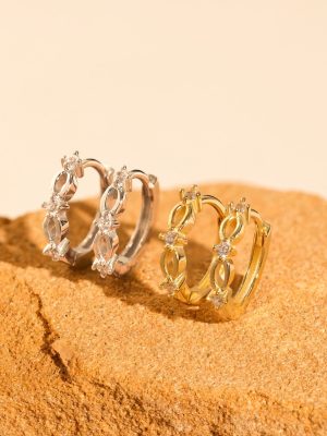 S925 Sterling Silver Gold Plated Hollow Diamond Ear Buckle Women's Light Luxury Exquisite Zircon All-match High-end Earrings for Commuter Women Ouni Na