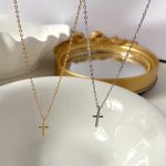 925 Sterling Silver Plated 18K Gold Cross Necklace Hammer Design Minimalist High Cool Style Clavicle Chain Commuter Necklace Chain