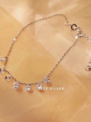 S925 sterling silver anklet female water drop eight mans star shiny white jewelry tassel sweet Japanese and Korean personality all-in-one sweet HME