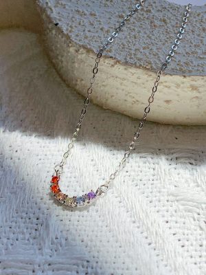 2025 New S925 Sterling Silver Colorful Diamond Necklace Women's Simple Fashion Light Luxury All-match Collarbone Chain