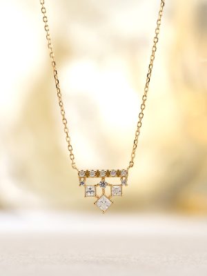 S925 Sterling Silver Geometric Flash Diamond Necklace Women's Japanese Style Light Luxury Design Clavicle Chain Commuting All-match Fashionable Necklace Chain