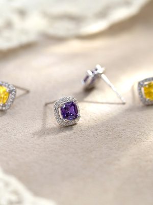 S925 Sterling Silver Light Luxury Cube Ear Nail Women's Fashion Colorful Zircon Design Ear Bone Nail Commuter All-match