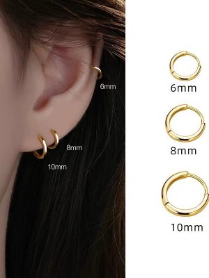 Classic Plain Ring Earrings 925 Sterling Silver Plated 18K Gold Ear Bone Nail Advanced Temperament All-match Earrings Earrings Earrings