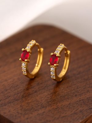 S925 Sterling Silver Inlaid Zircon Ear Ring Ear Buckle Women's Fashionable Elegant Exquisite Light Luxury All-match Flash Ruby Earrings