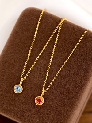 S925 Sterling Silver Plated 18K Gold Inlaid Colorful Zircon Necklace Women's Simple Retro Elegant Versatile Clavicle Chain