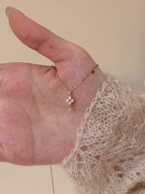 Mini Lucky Key ~ S925 Silver Plated 18K Gold Sweet Wind Four-leaf Clover Clavicle Chain Delicate Light Luxury Necklace