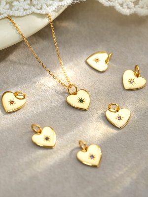S925 sterling silver love inlaid twelve birthstone pendant women's light luxury retro style heart-shaped bracelet necklace DIY accessories