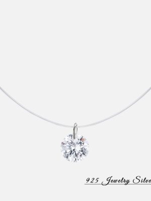 S925 Sterling Silver Simple Zircon Necklace New All-Match Exquisite Invisible Fishing Line Advanced Mermaid Tears Clavicle Chain
