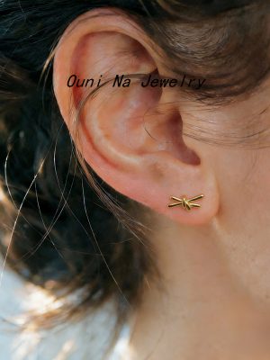 Minimalist Cross Line Japanese Exquisite S925 Sterling Silver Plated 14K Gold Earrings for Daily Commuter All-match Design Ouni Na
