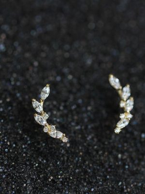 S925 Sterling Silver Plated 18K Gold Moon Osmanthus Branches Zirconium Diamond Super Flash Full Diamond Arc Earrings Small Fresh Earrings for Women