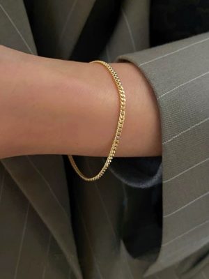 S925 Sterling Silver Plated 14K Gold Minimalist Side Chain Xi Ping Cuban Chain Bracelet High All-match Fashion Plain Chain Ouni Na
