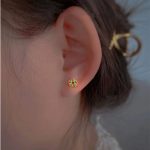 S925 Sterling Silver Plated 14K Gold Emerald Earrings Women's Small and Exquisite Light Luxury Green Zircon Flower Earrings Ouni Na