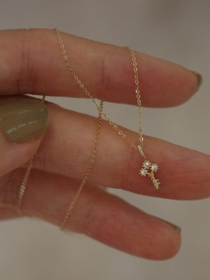 925 Sterling Silver 14K Gold Necklace Women's Japanese Style Cauxie Machine Key Advanced Simple Style Design Neck Chain Clavicle Chain