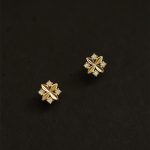 S925 Silver Plated 18K Gold Cross Small Flower Zircon Earrings Elegant Ins Style Light Luxury New Earrings Earrings