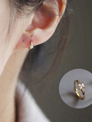 S925 Sterling Silver Plated 14K Classic Single Diamond Gold Ear Ring Mini Ear Ring Zircon Elegant Simple Small Ear Buckle