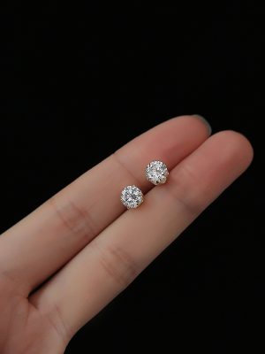 S925 All-body Sterling Silver Plated 14K Gold Zircon Earrings Women's Super Flash Six-claw Simple All-match Fashion Earrings Ouni Na