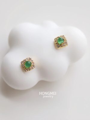 S925 Sterling Silver Plated 14K Gold Emerald Square Earrings for Women Light Luxury High-end Design Elegant All-match Earrings