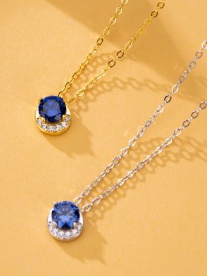 S925 Sterling Silver Blue Danube Moon Silver Necklace All-match Ocean Pendant Exquisite Clavicle Chain Accessories Women's Summer