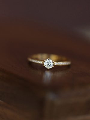 925 Sterling Silver Plated 18K Gold Classic Six-claw Zircon Diamond Ring Light Luxury All-match High-end Women's Fashion High-end