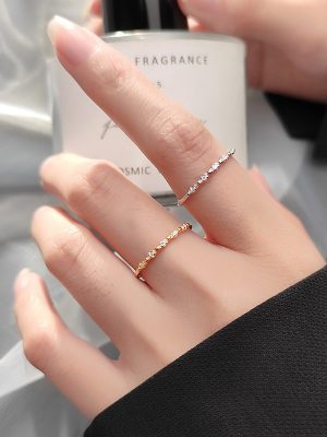 S925 Sterling Silver Plated 14K Gold Rai Diamond Opening Women's Ring Light Luxury High-end Korean Elegant Fashion Tail Ring
