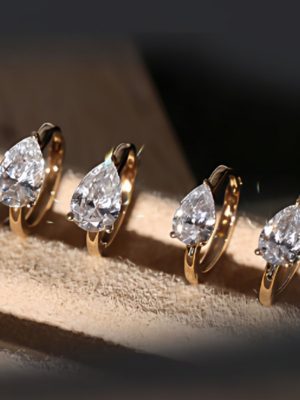 Shining Raindrops ~ S925 Sterling Silver Plated 18K Gold Drop-Shaped Zircon Ear Buckle Ear Ring Special-Shaped Drill Simple Classic Atmospheric HME