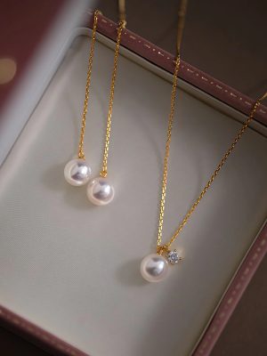 S925 Sterling Silver Plated 18K Gold Mini Single Small Diamond Pearl Necklace Women's Simple Exquisite Versatile Clavicle Chain