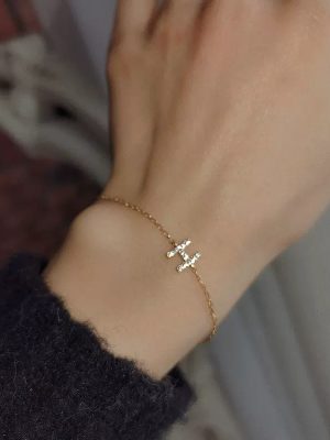Wearing Letters on Wrist S925 Sterling Silver Plated 14K Gold Original Design H English Letters Zircon Bracelet Bracelet Ouni Na