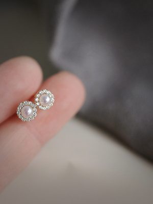 S925 Silver Plated 14k Gold Pearl Beads Zircon Elegant All-match Fashion Mini Elegant Sterling Silver Earrings Earrings Women