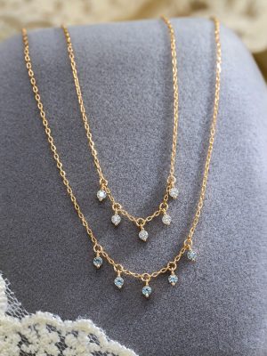 S925 Sterling Silver Natural Blue Topaz Necklace Women's Light Luxury Smart and Exquisite Clavicle Chain Personalized All-match Mossan Neck Chain