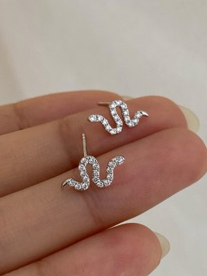 S925 Sterling Silver Snake Diamond Earrings Women's Light Luxury Design Earrings All-match Fashion Commuter Earrings Ouni Na