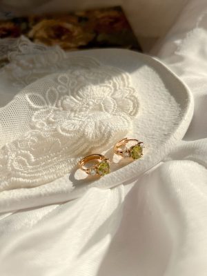 Cool Summer ~ S925 Silver Plated 18K Gold French Cold High-end Compact Olive Green Zircon Ear Buckle Earrings Female HME