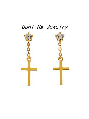 S925 Sterling Silver Plated 14K Gold Cross Diamond Earrings Women's Design Light Luxury All-match Earrings Earrings Light Luxury Ouni Na