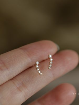 Gradient Wheat Ear S925 Sterling Silver Gold Plated Earrings Mini Simple Earrings Female Inlaid Zircon Cute Japanese HME