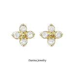 S925 Sterling Silver Plated 14K Gold Small Cute Cruciferous Earrings Women's Four-leaf Clover Zircon Earrings High Earrings Ouni Na