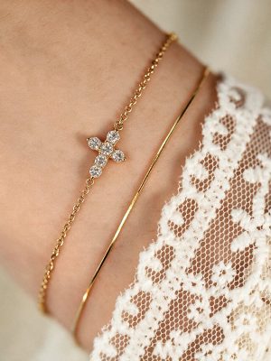 S925 Sterling Silver Plated 18K Gold Full Diamond Cross Bracelet Women's Classic Design Simple Fashion All-match Bracelet