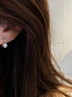 S925 Sterling Silver Plated 14k Gold Classic Four-Claw Single Diamond Earrings for Women Simple Light Luxury High Elegant Earrings
