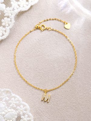 S925 Sterling Silver 26 English Alphabet Pendant Bracelet Women's Light Luxury Fashion Micro-inlaid Zircon Love Tape Trendy Bracelet