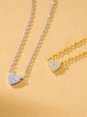 S925 Sterling Silver Simple Full Diamond Love Zircon Necklace Light Luxury High-grade Heart-shaped Clavicle Chain Jewelry