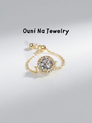 S925 sterling silver gold-plated micro-inlaid zircon opening ring women's light luxury design high-grade chain ring Ouni Na