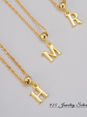 S925 Sterling Silver Glossy Jewelry Simple 26 English Alphabet Pendant Single Pendant Necklace High DIY Small Jewelry